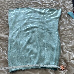 Veronica Beard Shimmering Sequin Aqua Pencil Skirt